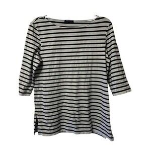 Saint James Classic Stripe Long Sleeve Women Small US 8 Gray Black Shirt